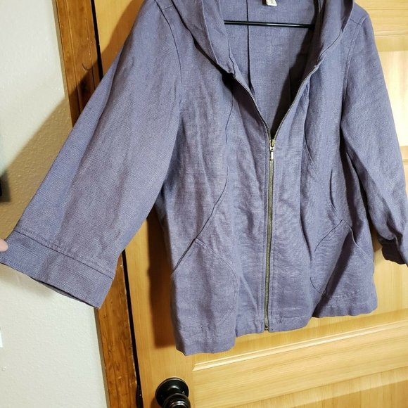 Coldwater Creek Womens Size M 3/4 Sleeve Full Zip Hooded Jacket Blue‎ 100% Linen - Picture 3 of 7